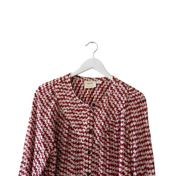 Anthropologie Maeve Avignon Abstract Scotty Dog Print Button Up Top SZ L - Picture 2 of 10